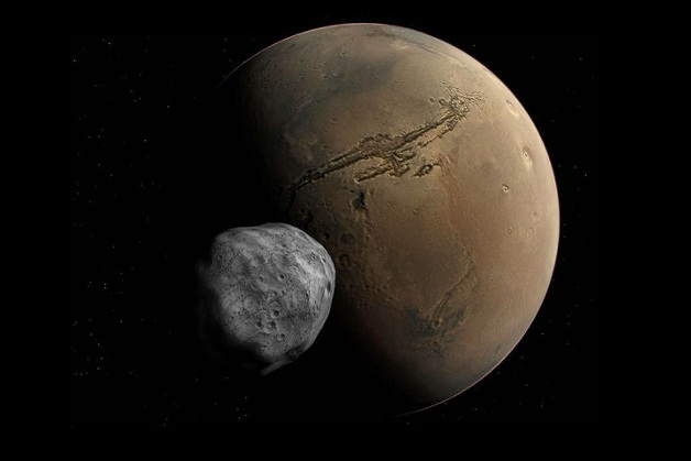 Rappresentazione artistica di Marte e Phobos